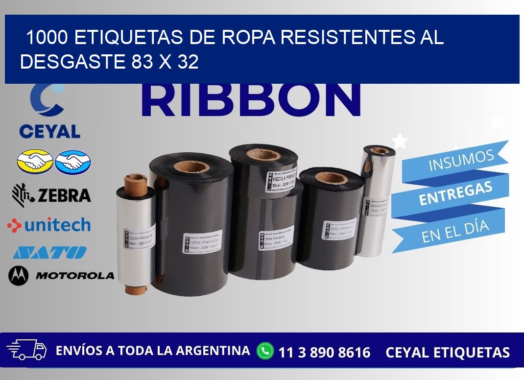 1000 ETIQUETAS DE ROPA RESISTENTES AL DESGASTE 83 x 32