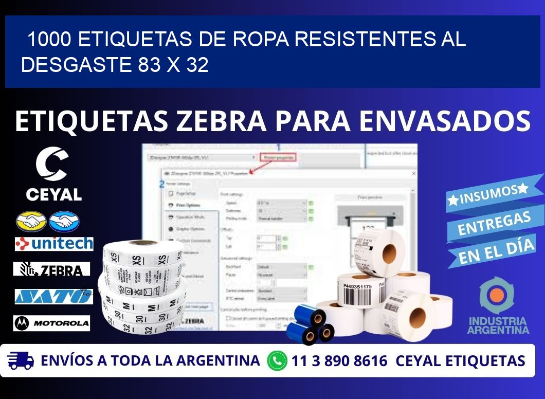 1000 ETIQUETAS DE ROPA RESISTENTES AL DESGASTE 83 x 32