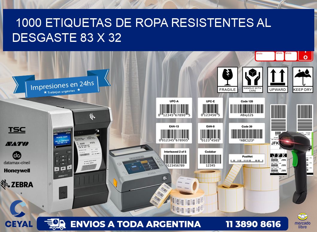 1000 ETIQUETAS DE ROPA RESISTENTES AL DESGASTE 83 x 32