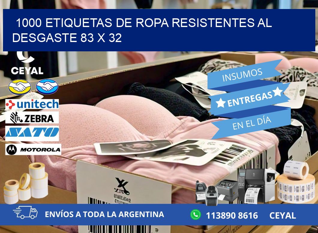 1000 ETIQUETAS DE ROPA RESISTENTES AL DESGASTE 83 x 32