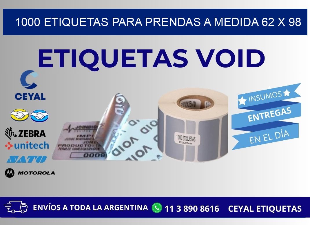 1000 ETIQUETAS PARA PRENDAS A MEDIDA 62 x 98