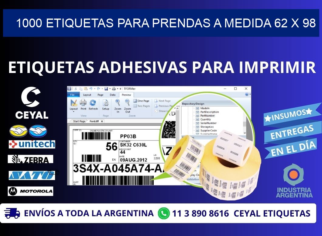 1000 ETIQUETAS PARA PRENDAS A MEDIDA 62 x 98