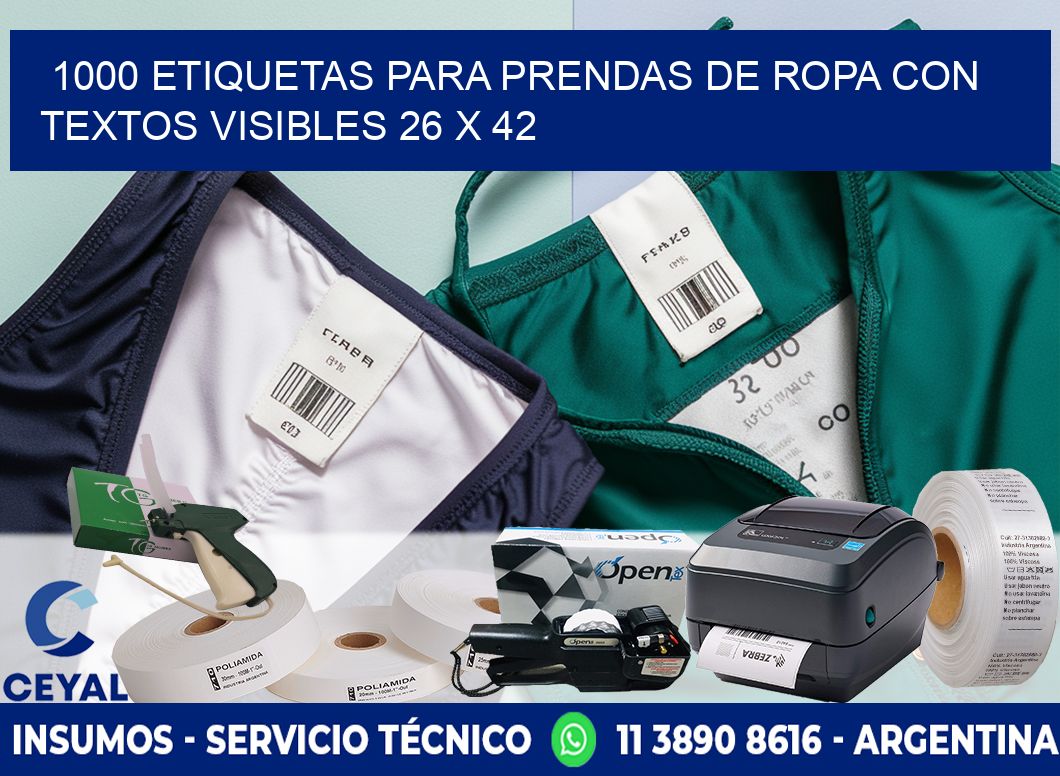 1000 ETIQUETAS PARA PRENDAS DE ROPA CON TEXTOS VISIBLES 26 x 42