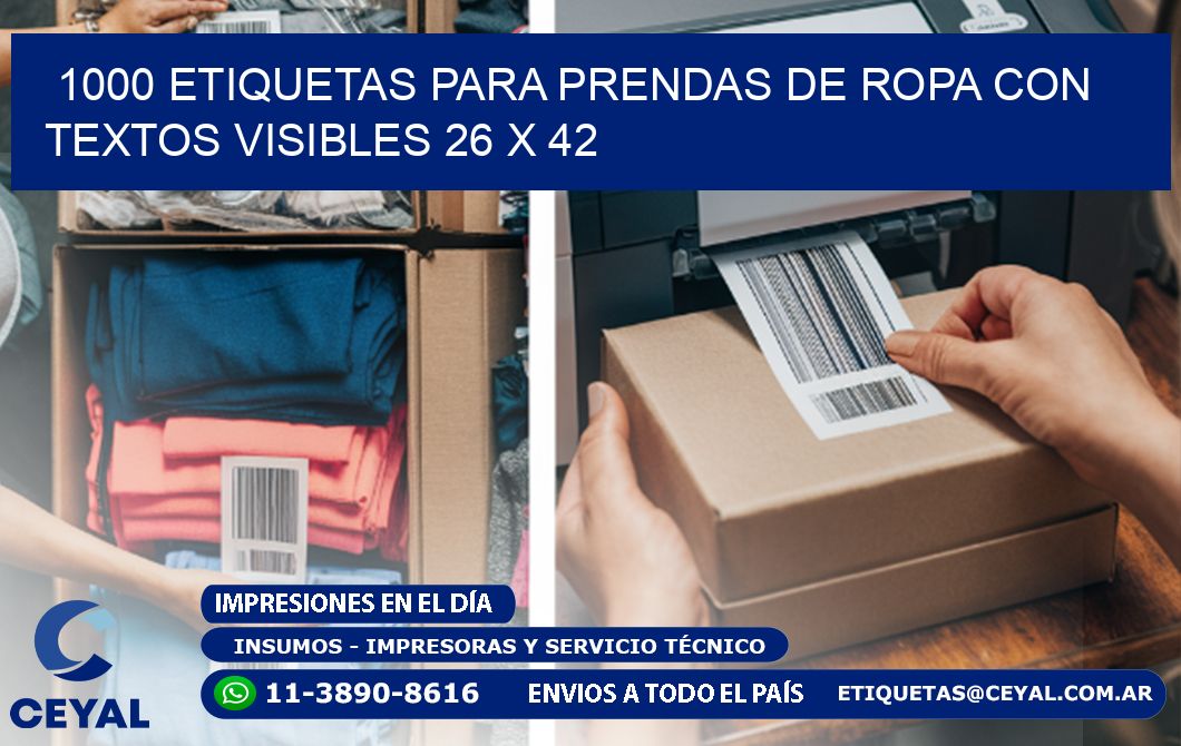 1000 ETIQUETAS PARA PRENDAS DE ROPA CON TEXTOS VISIBLES 26 x 42