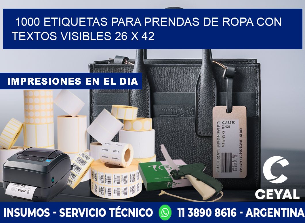 1000 ETIQUETAS PARA PRENDAS DE ROPA CON TEXTOS VISIBLES 26 x 42