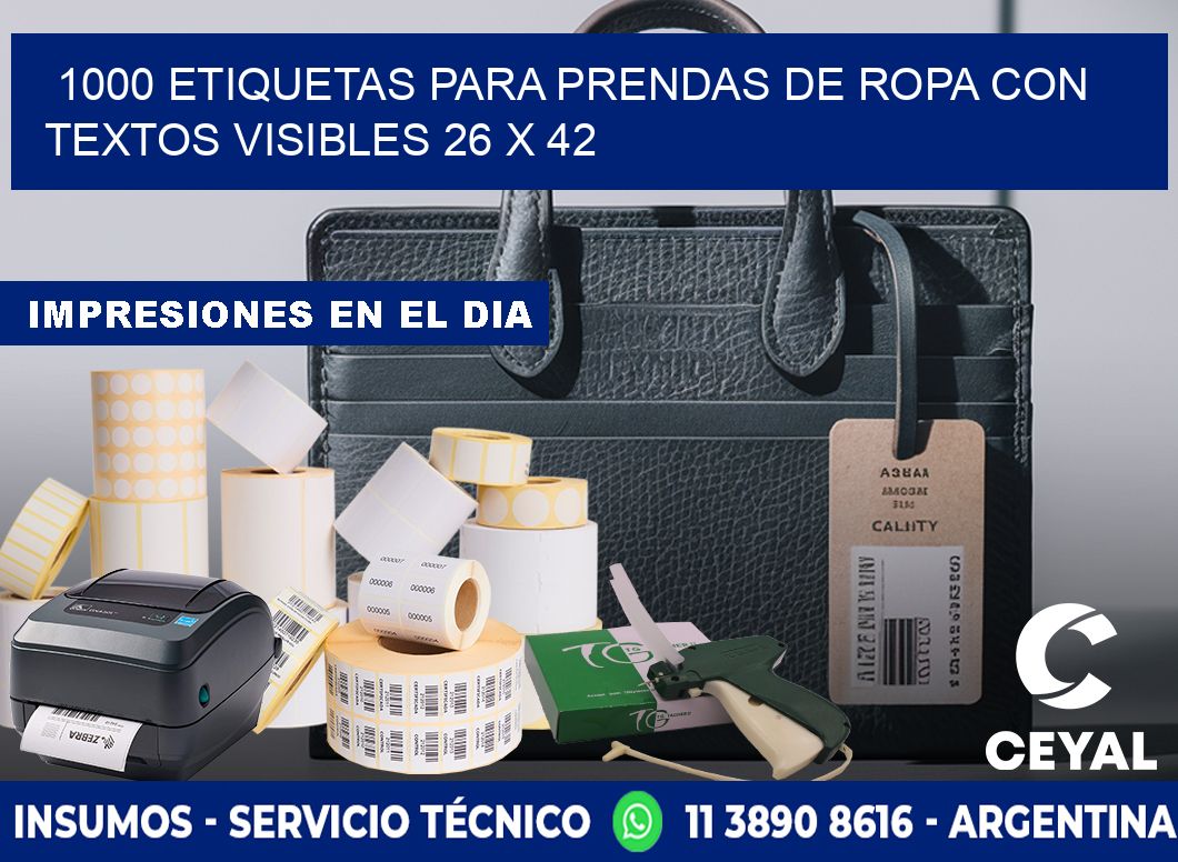 1000 ETIQUETAS PARA PRENDAS DE ROPA CON TEXTOS VISIBLES 26 x 42