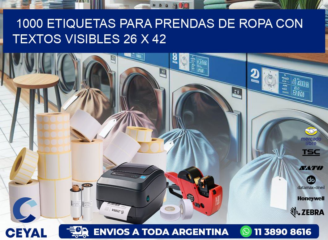 1000 ETIQUETAS PARA PRENDAS DE ROPA CON TEXTOS VISIBLES 26 x 42