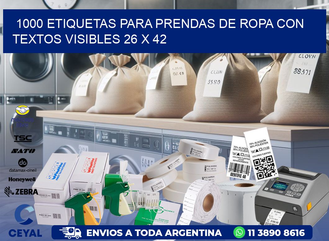 1000 ETIQUETAS PARA PRENDAS DE ROPA CON TEXTOS VISIBLES 26 x 42