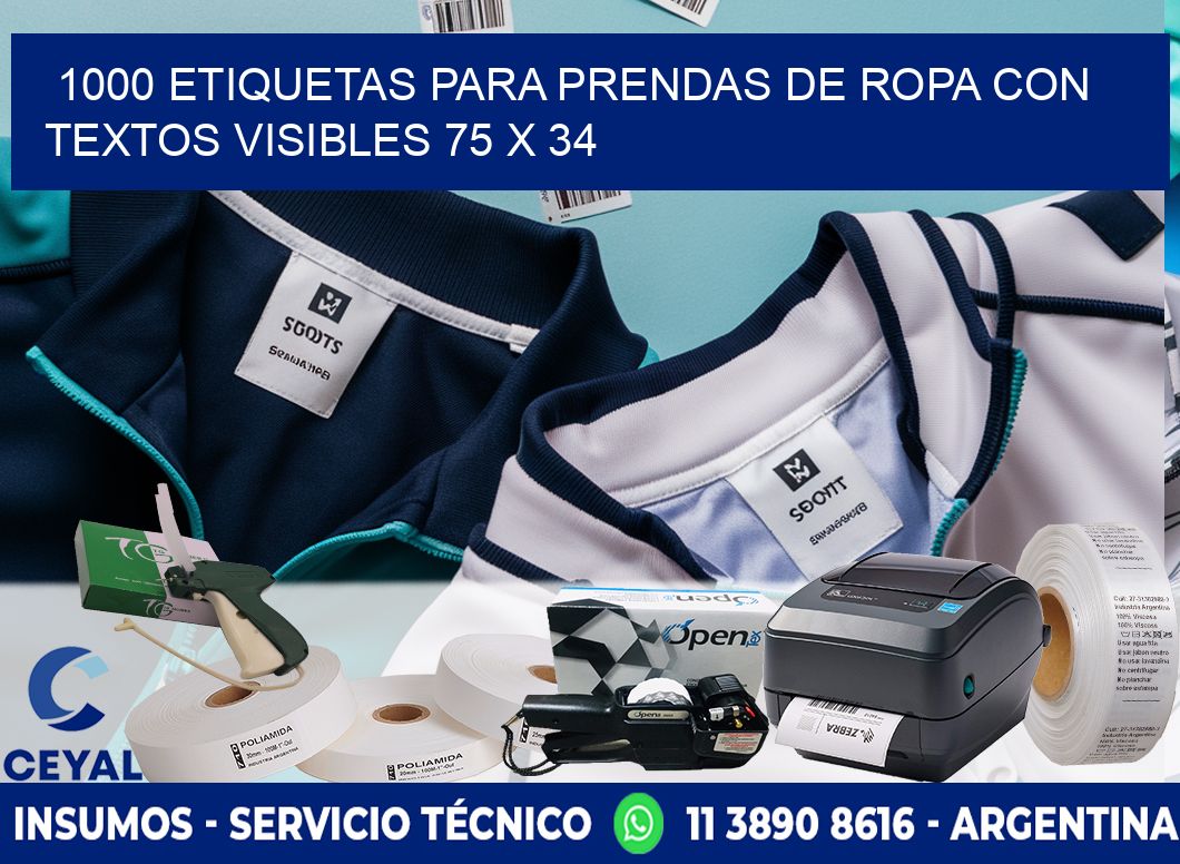 1000 ETIQUETAS PARA PRENDAS DE ROPA CON TEXTOS VISIBLES 75 x 34