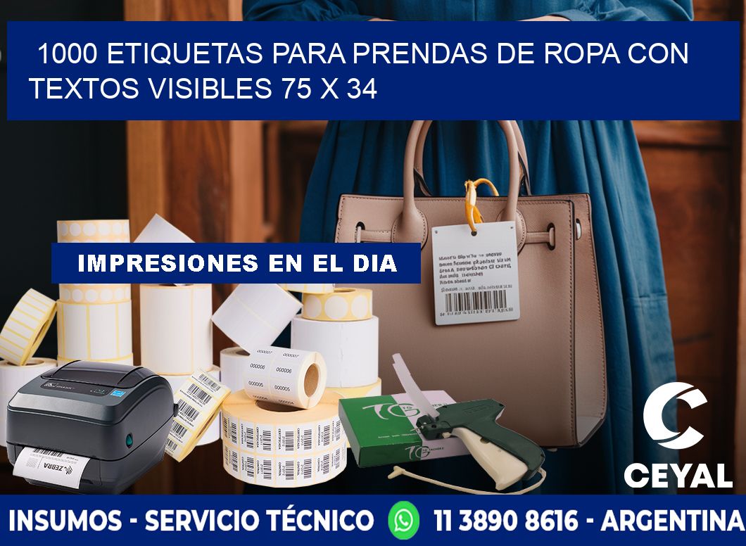 1000 ETIQUETAS PARA PRENDAS DE ROPA CON TEXTOS VISIBLES 75 x 34