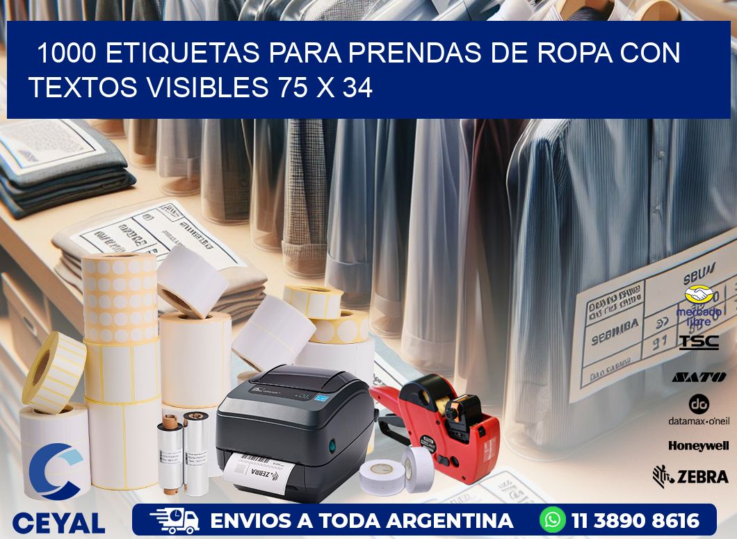 1000 ETIQUETAS PARA PRENDAS DE ROPA CON TEXTOS VISIBLES 75 x 34