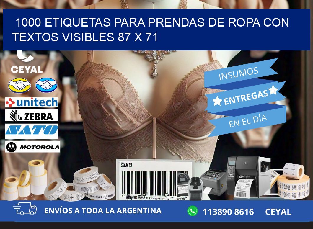 1000 ETIQUETAS PARA PRENDAS DE ROPA CON TEXTOS VISIBLES 87 x 71