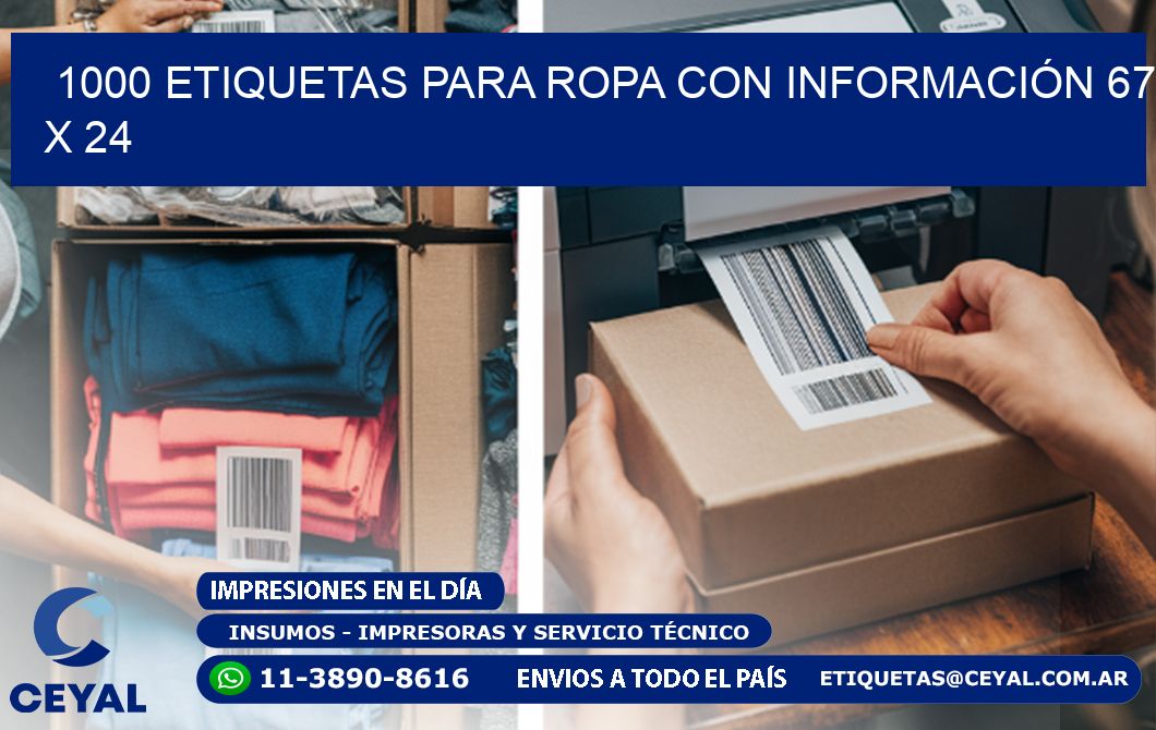 1000 ETIQUETAS PARA ROPA CON INFORMACIÓN 67 x 24