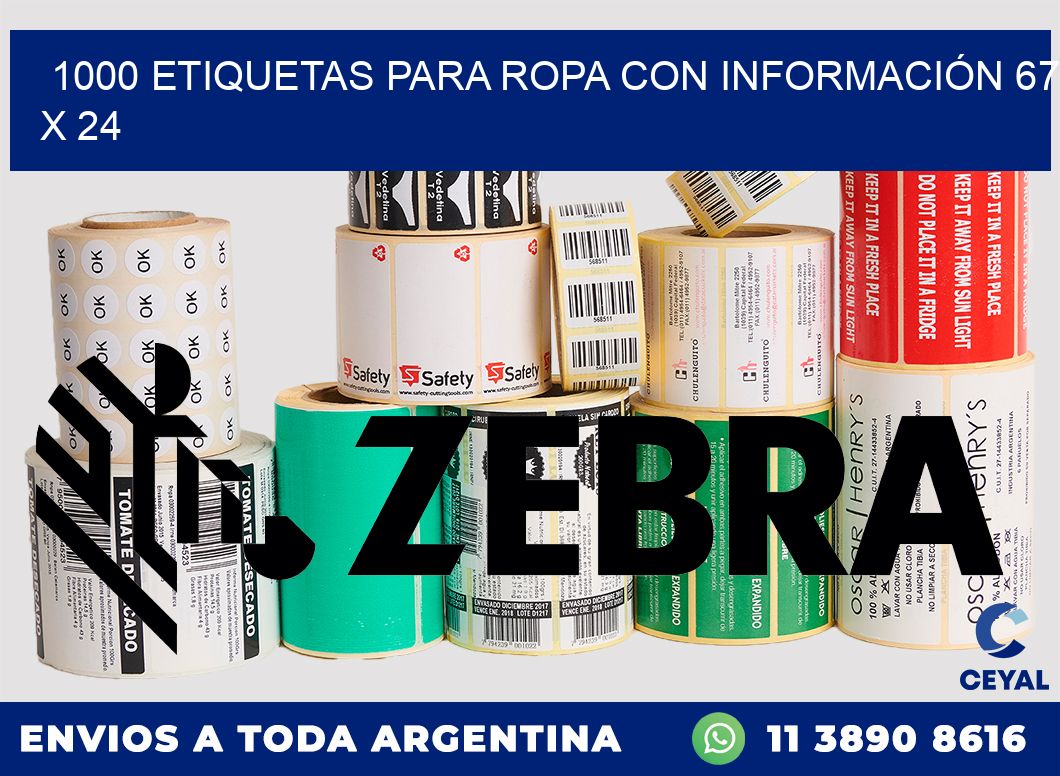 1000 ETIQUETAS PARA ROPA CON INFORMACIÓN 67 x 24