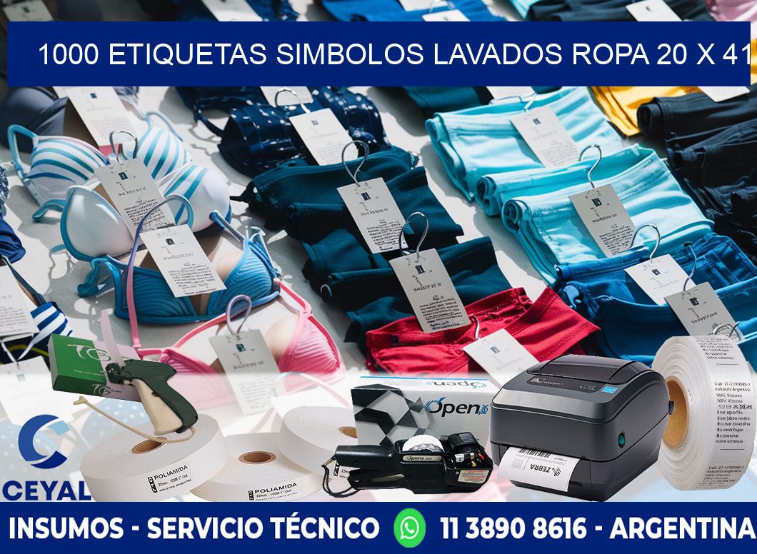 1000 ETIQUETAS SIMBOLOS LAVADOS ROPA 20 x 41