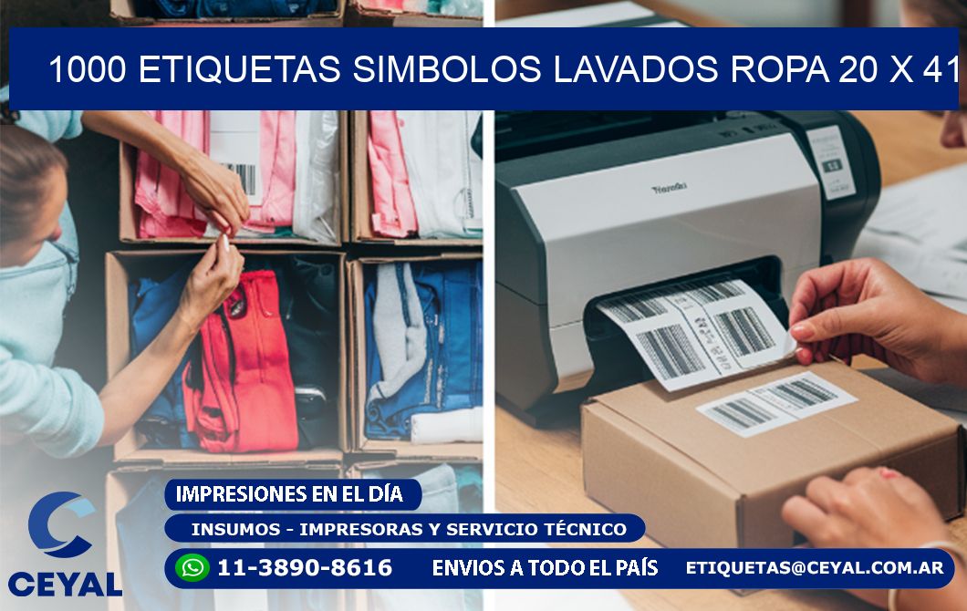 1000 ETIQUETAS SIMBOLOS LAVADOS ROPA 20 x 41