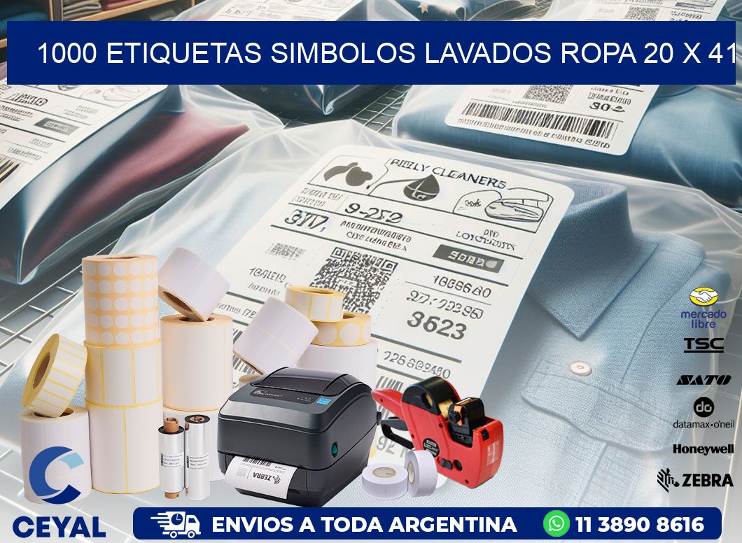 1000 ETIQUETAS SIMBOLOS LAVADOS ROPA 20 x 41