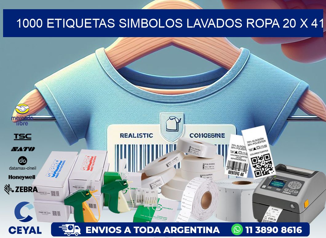 1000 ETIQUETAS SIMBOLOS LAVADOS ROPA 20 x 41