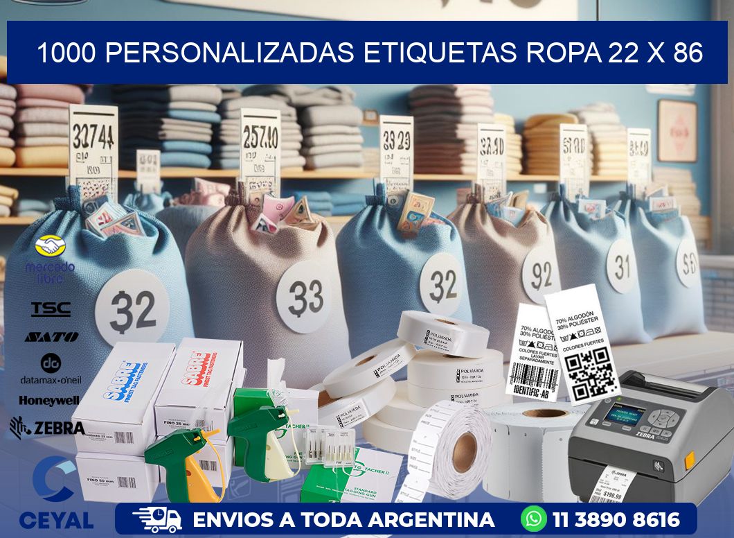 1000 PERSONALIZADAS ETIQUETAS ROPA 22 x 86