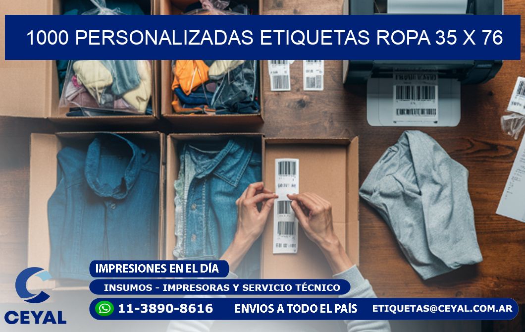 1000 PERSONALIZADAS ETIQUETAS ROPA 35 x 76