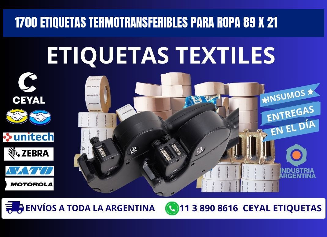 1700 ETIQUETAS TERMOTRANSFERIBLES PARA ROPA 89 x 21