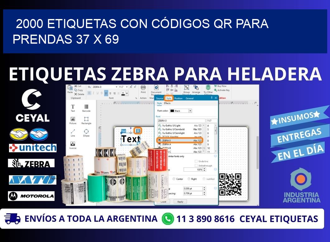 2000 ETIQUETAS CON CÓDIGOS QR PARA PRENDAS 37 x 69