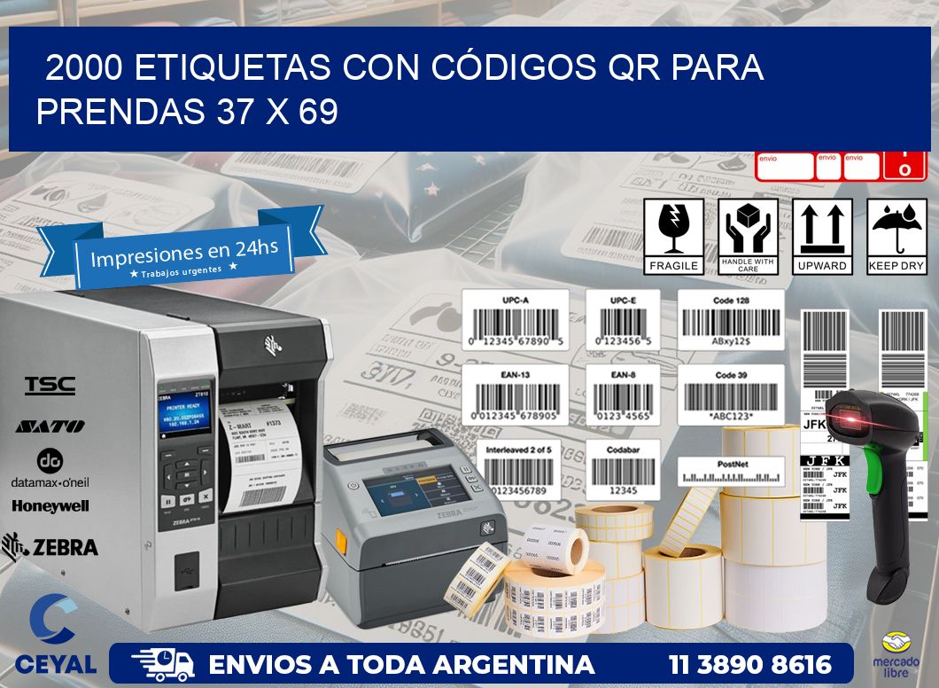 2000 ETIQUETAS CON CÓDIGOS QR PARA PRENDAS 37 x 69