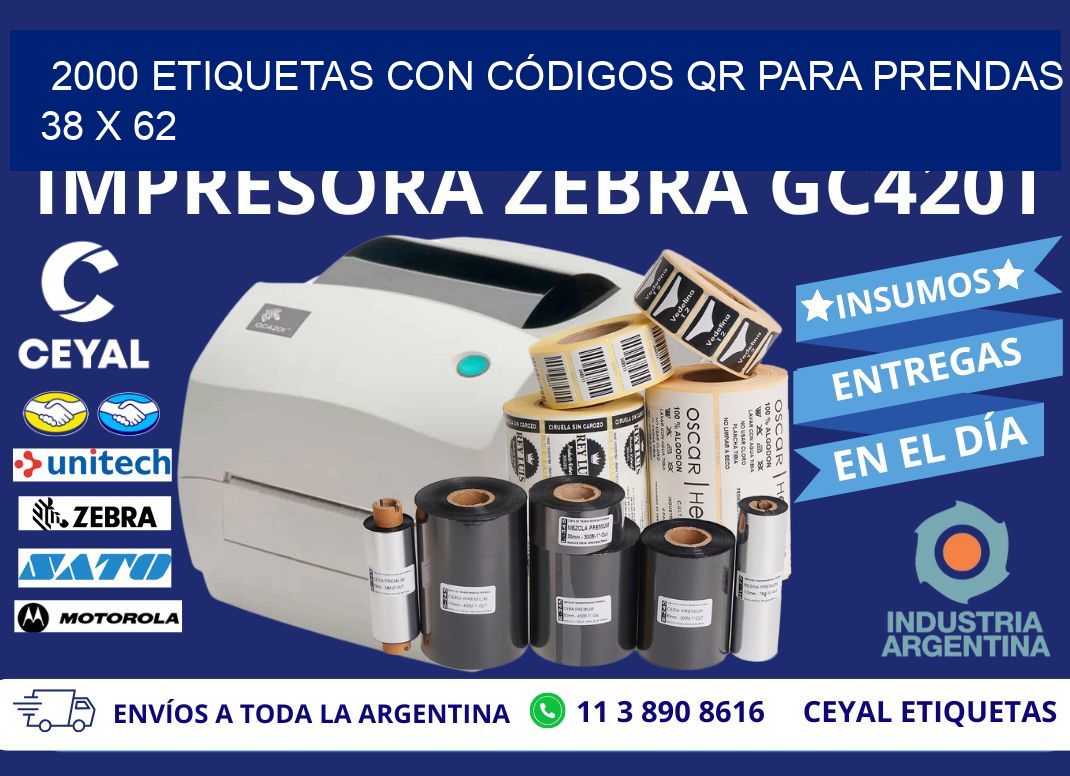 2000 ETIQUETAS CON CÓDIGOS QR PARA PRENDAS 38 x 62