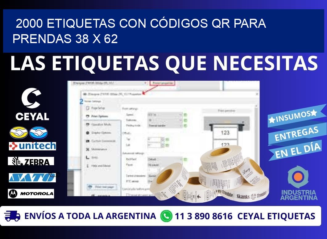 2000 ETIQUETAS CON CÓDIGOS QR PARA PRENDAS 38 x 62