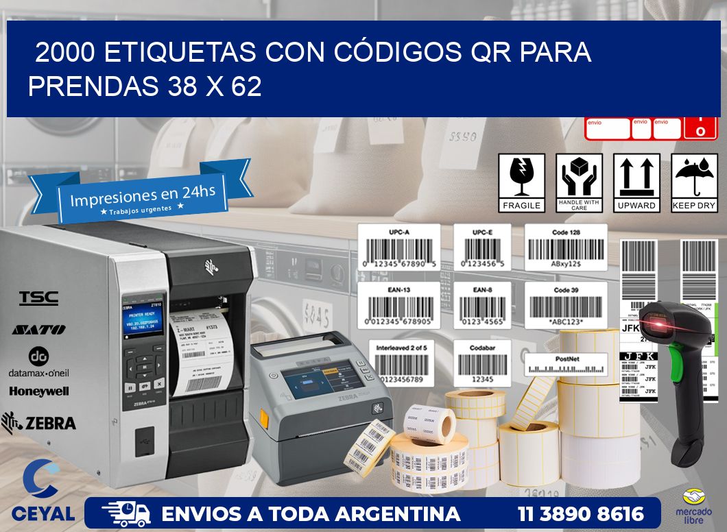 2000 ETIQUETAS CON CÓDIGOS QR PARA PRENDAS 38 x 62