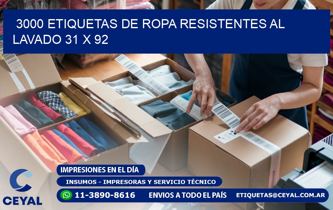 3000 ETIQUETAS DE ROPA RESISTENTES AL LAVADO 31 x 92