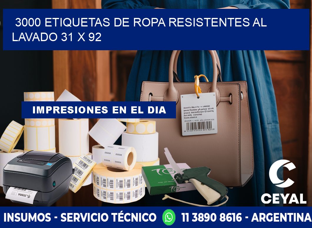 3000 ETIQUETAS DE ROPA RESISTENTES AL LAVADO 31 x 92