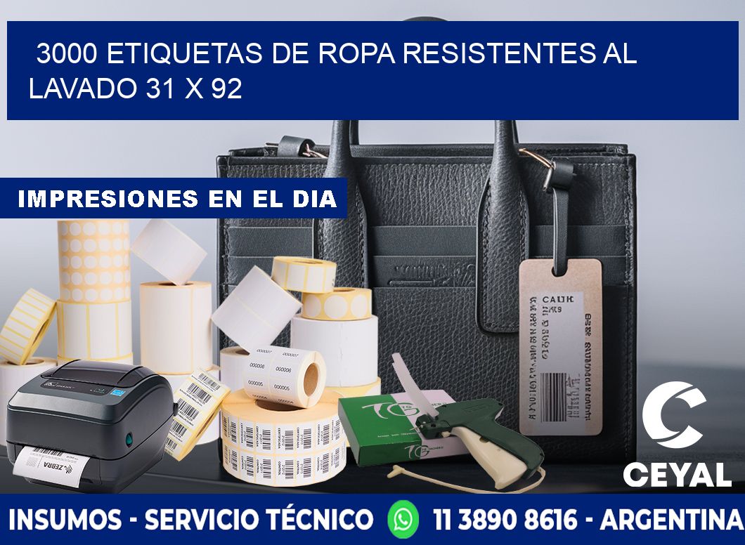 3000 ETIQUETAS DE ROPA RESISTENTES AL LAVADO 31 x 92