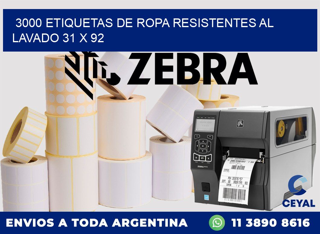 3000 ETIQUETAS DE ROPA RESISTENTES AL LAVADO 31 x 92