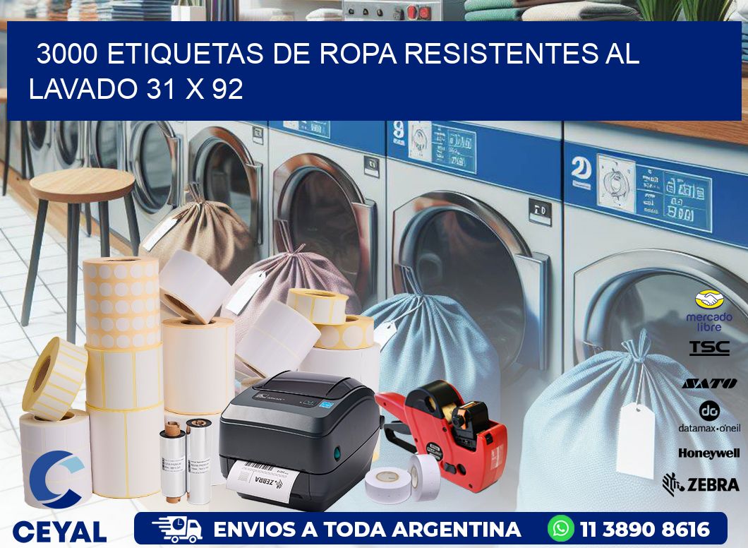 3000 ETIQUETAS DE ROPA RESISTENTES AL LAVADO 31 x 92