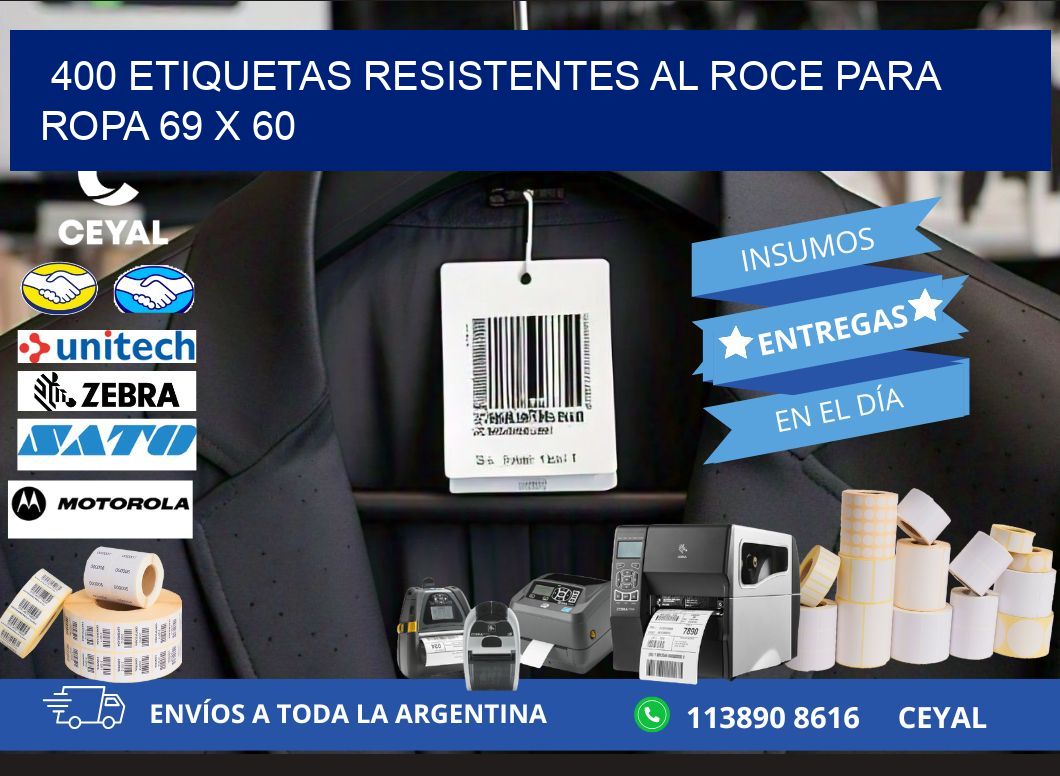 400 ETIQUETAS RESISTENTES AL ROCE PARA ROPA 69 x 60