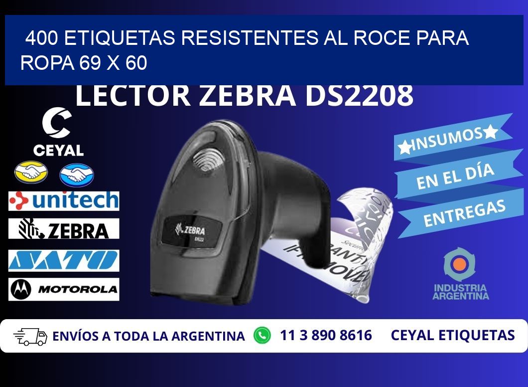 400 ETIQUETAS RESISTENTES AL ROCE PARA ROPA 69 x 60