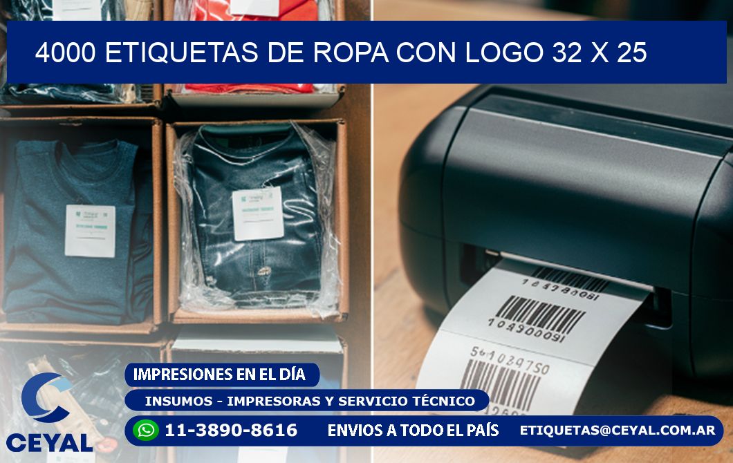 4000 ETIQUETAS DE ROPA CON LOGO 32 x 25