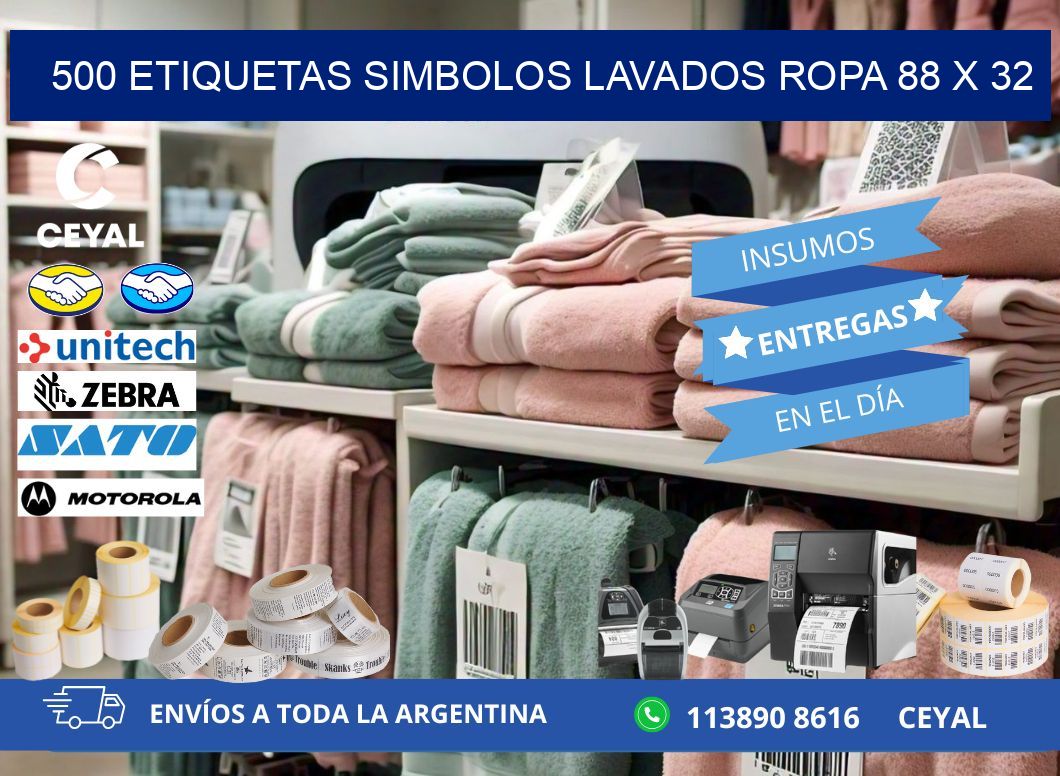 500 ETIQUETAS SIMBOLOS LAVADOS ROPA 88 x 32