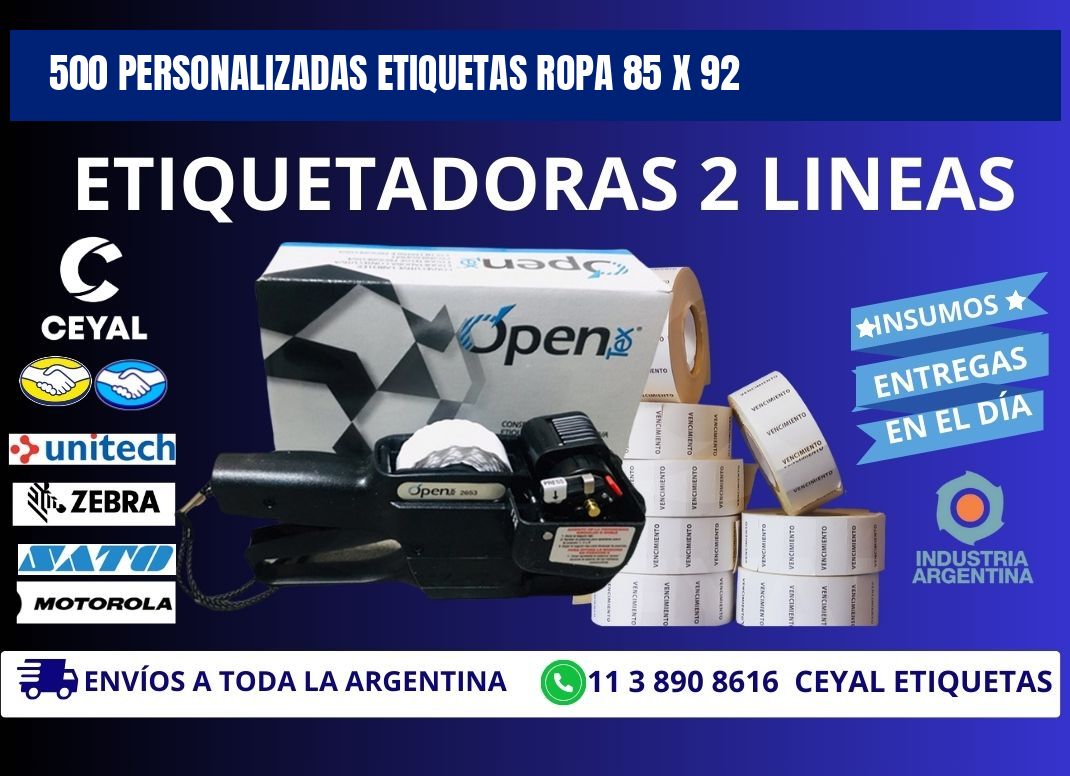 500 PERSONALIZADAS ETIQUETAS ROPA 85 x 92