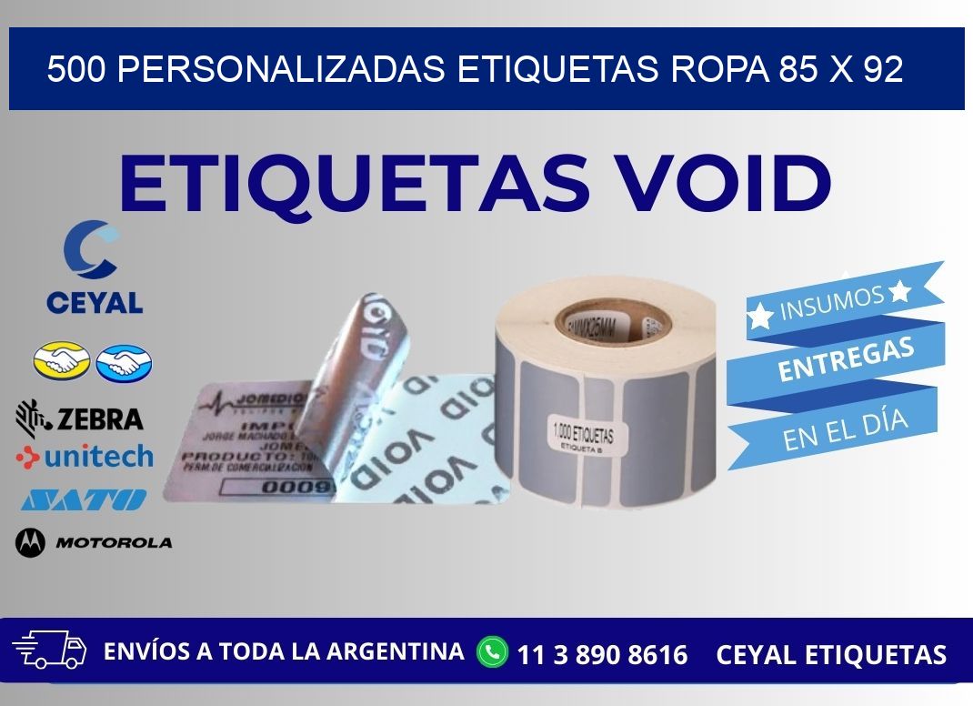 500 PERSONALIZADAS ETIQUETAS ROPA 85 x 92