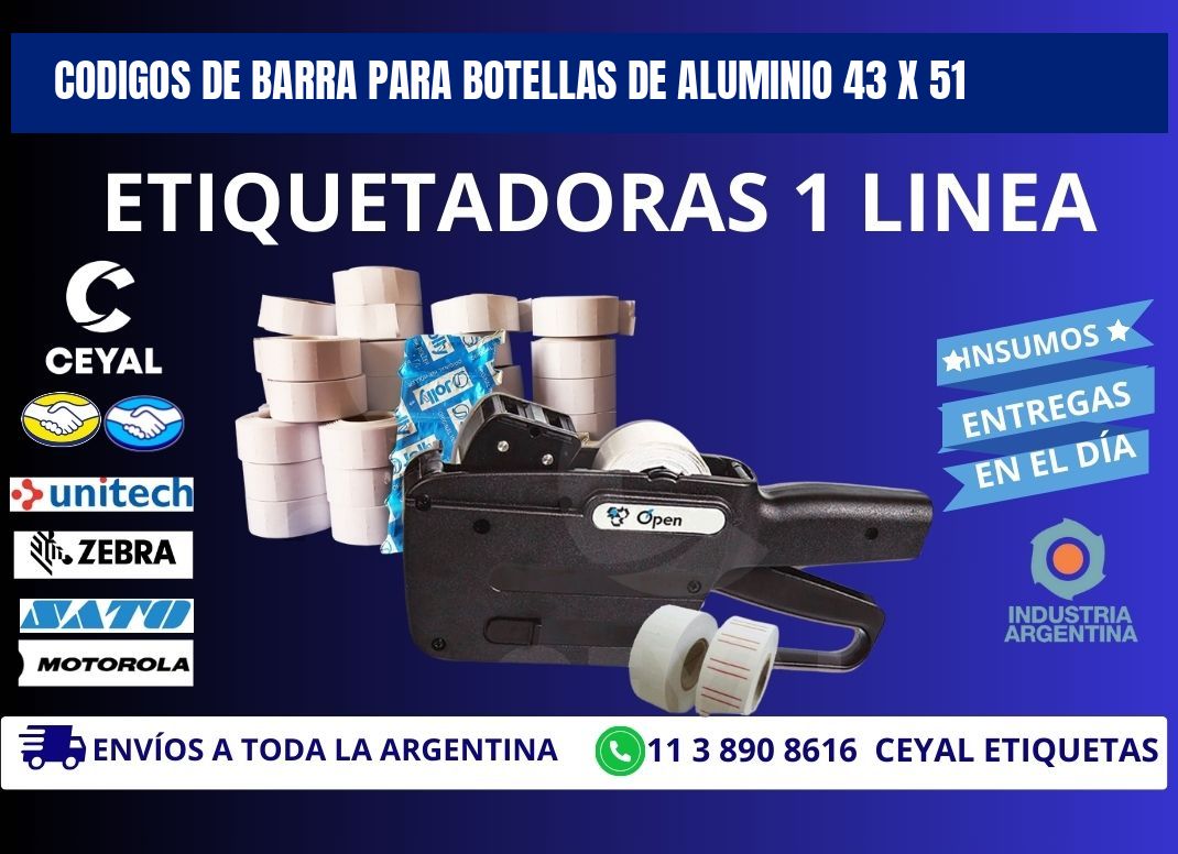 CODIGOS DE BARRA PARA BOTELLAS DE ALUMINIO 43 x 51