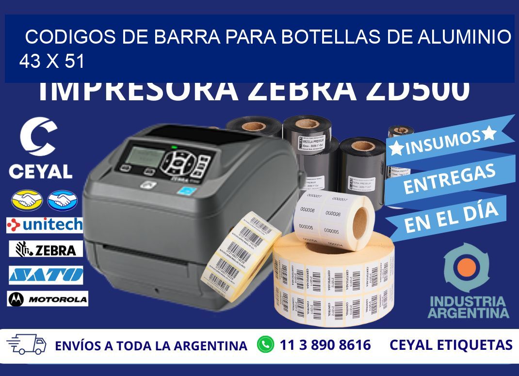 CODIGOS DE BARRA PARA BOTELLAS DE ALUMINIO 43 x 51