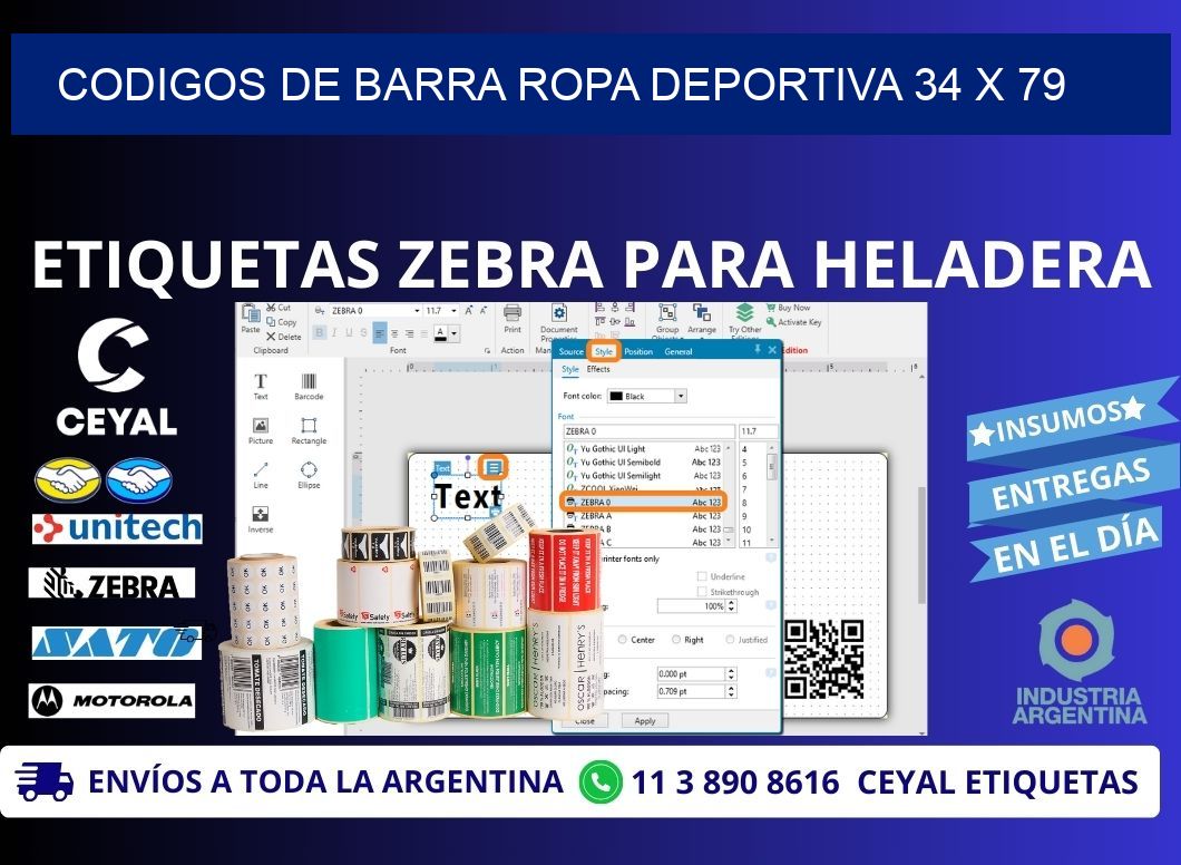 CODIGOS DE BARRA ROPA DEPORTIVA 34 x 79