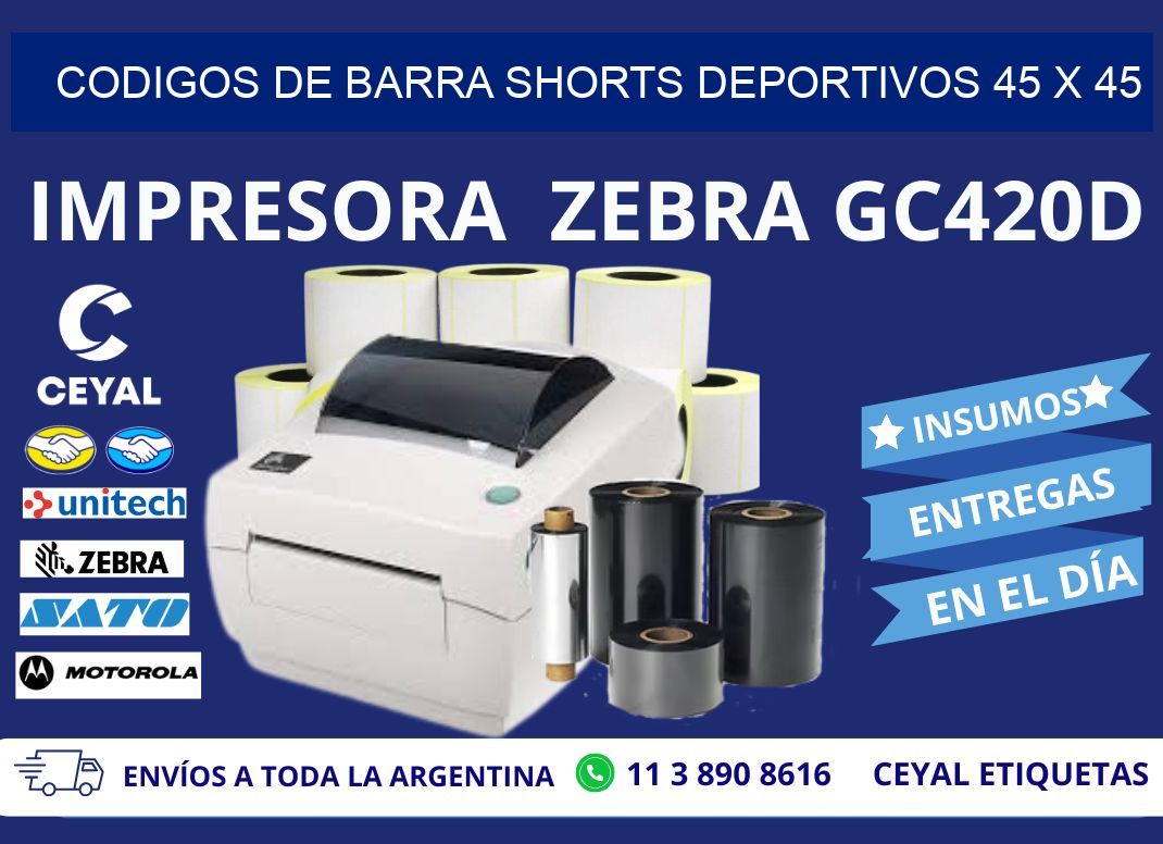 CODIGOS DE BARRA SHORTS DEPORTIVOS 45 x 45