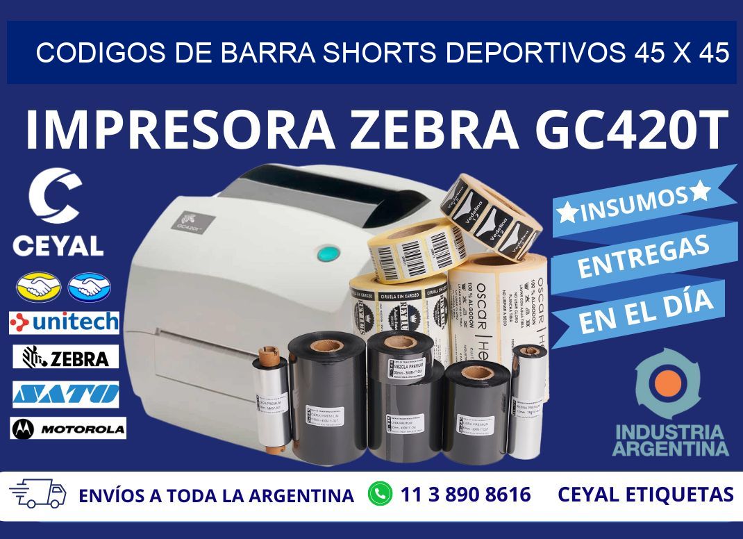 CODIGOS DE BARRA SHORTS DEPORTIVOS 45 x 45