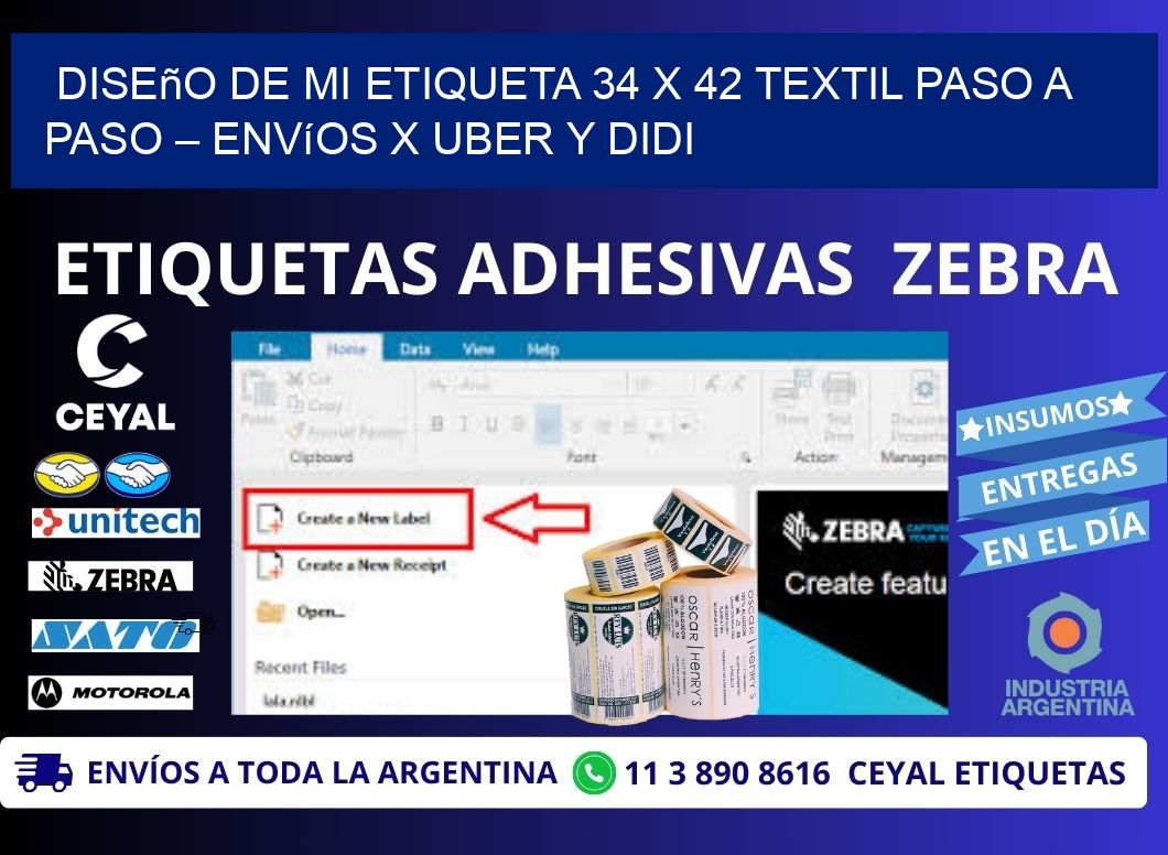 Diseño de mi Etiqueta 34 x 42 textil paso a paso – Envíos x Uber y DiDi