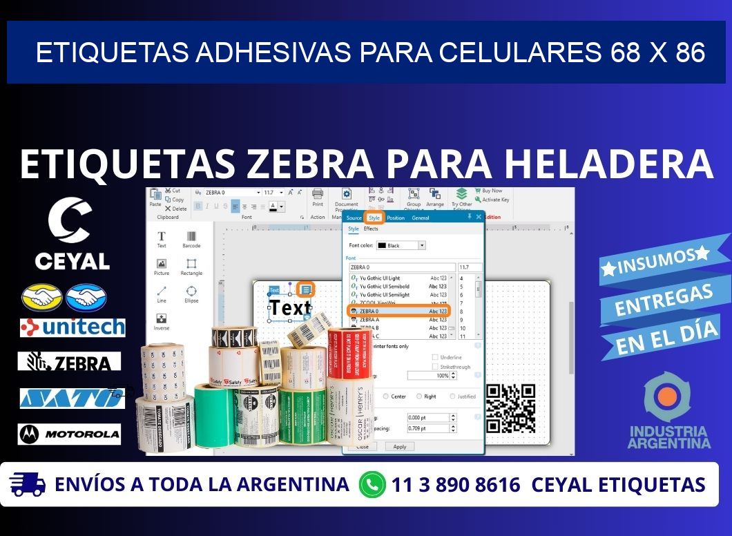 ETIQUETAS ADHESIVAS PARA CELULARES 68 x 86