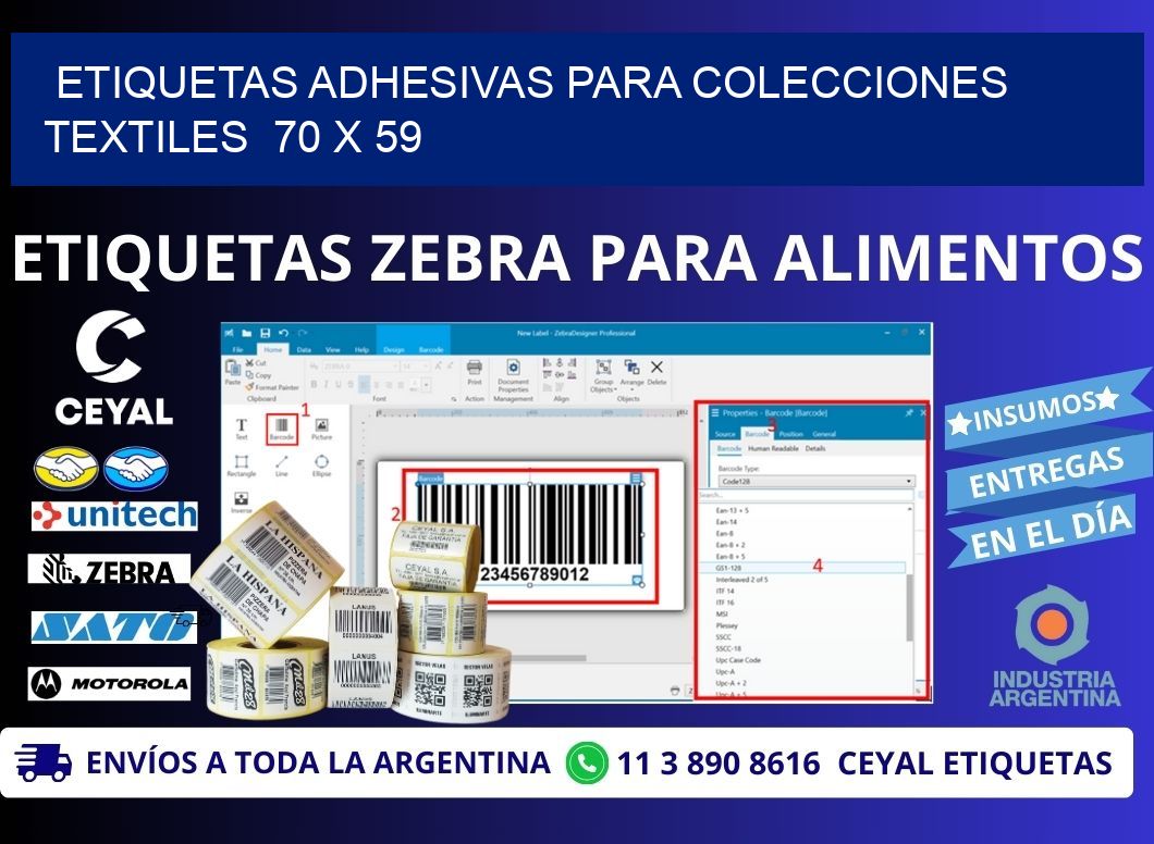 ETIQUETAS ADHESIVAS PARA COLECCIONES TEXTILES  70 x 59