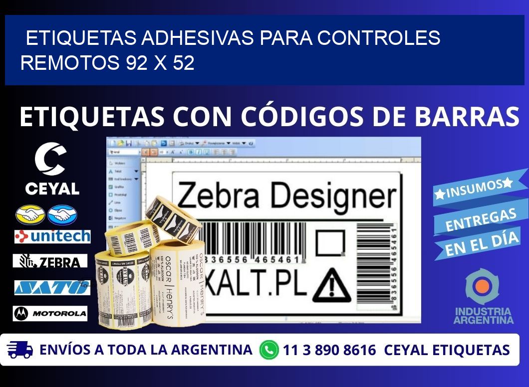 ETIQUETAS ADHESIVAS PARA CONTROLES REMOTOS 92 x 52